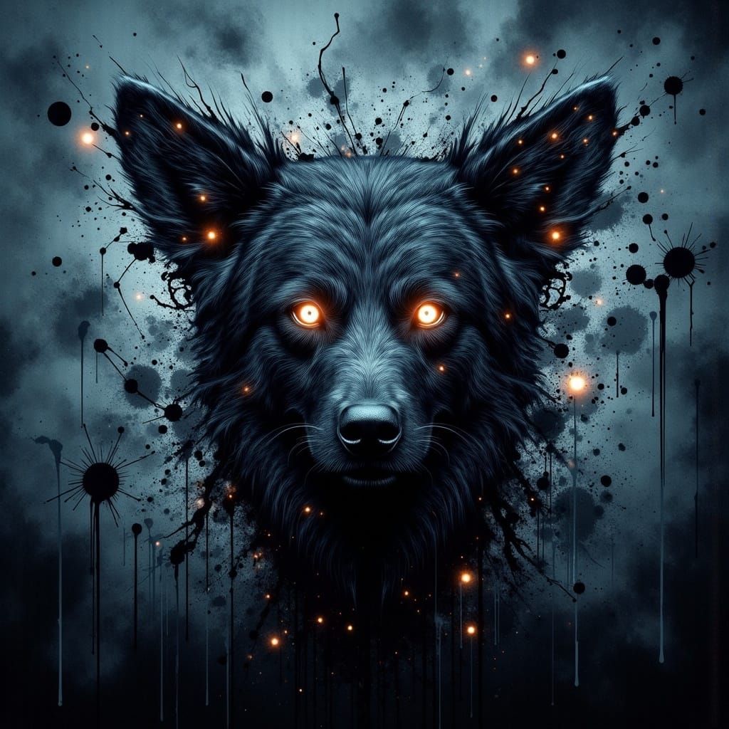 Eerie Dog with Glowing Eyes in Biomechanical Style