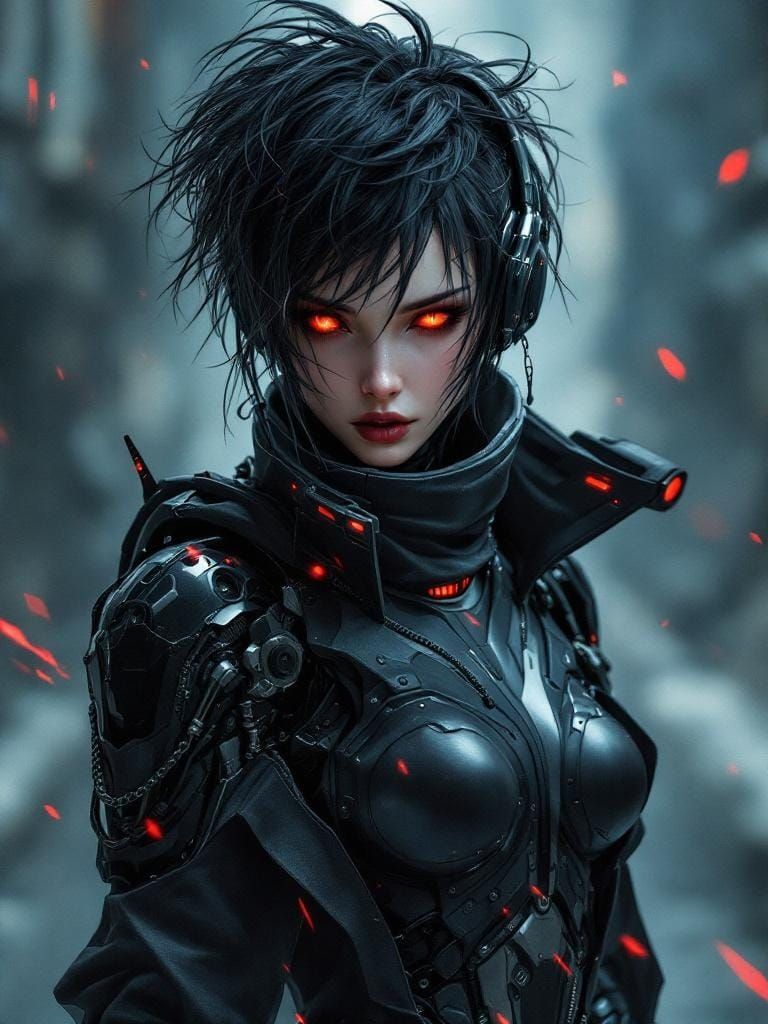 Cyberpunk Android with Mechanical Limbs in Anime Style