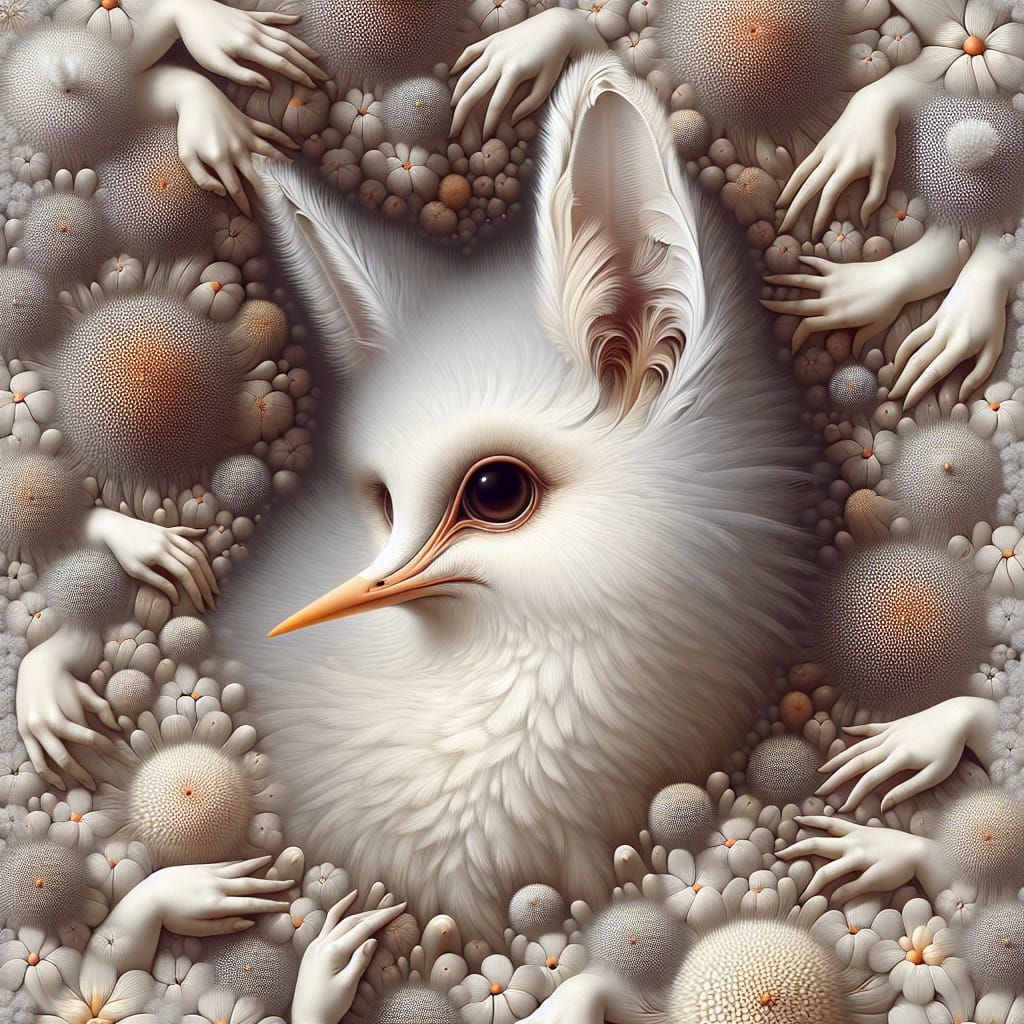 Ethereal Dürer-Style Creature Amidst Snowy Wonderland