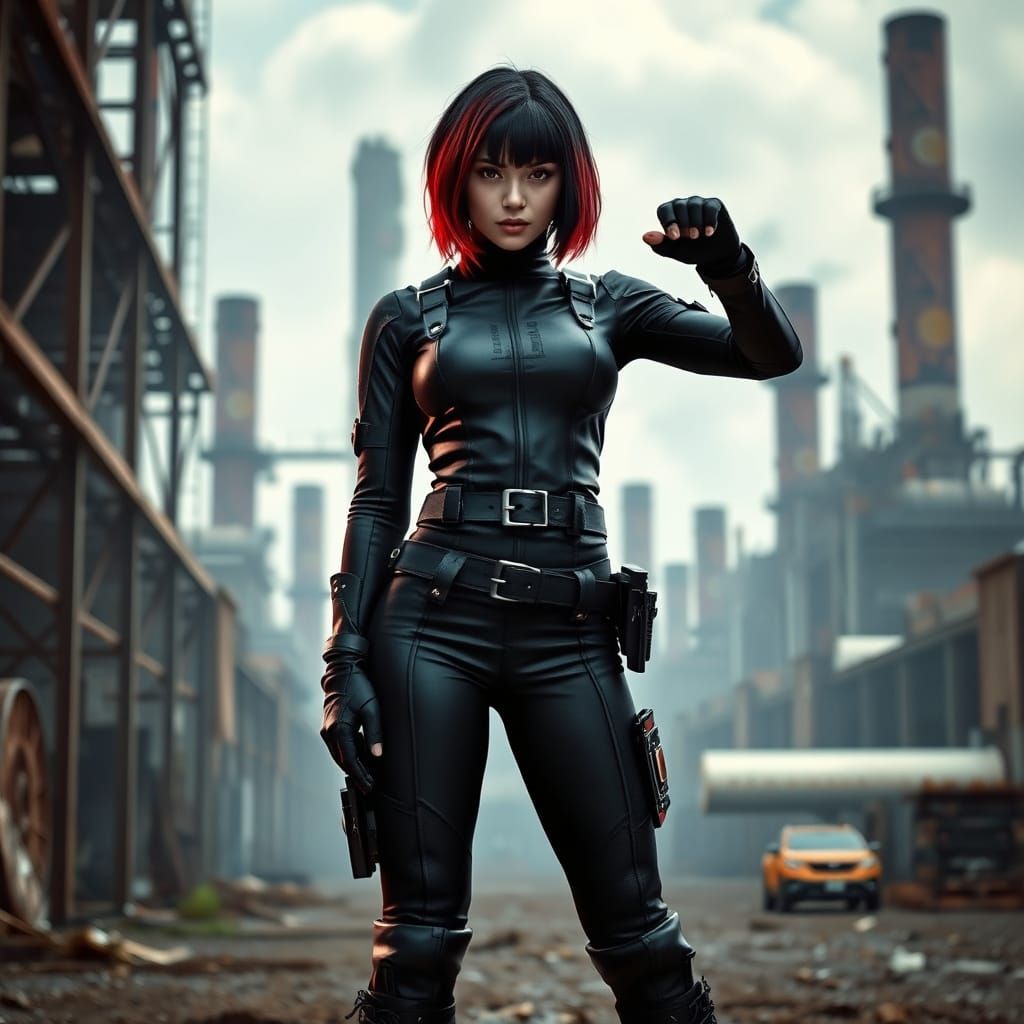 Heroic Woman in Abandoned Factory, Cinematic Style