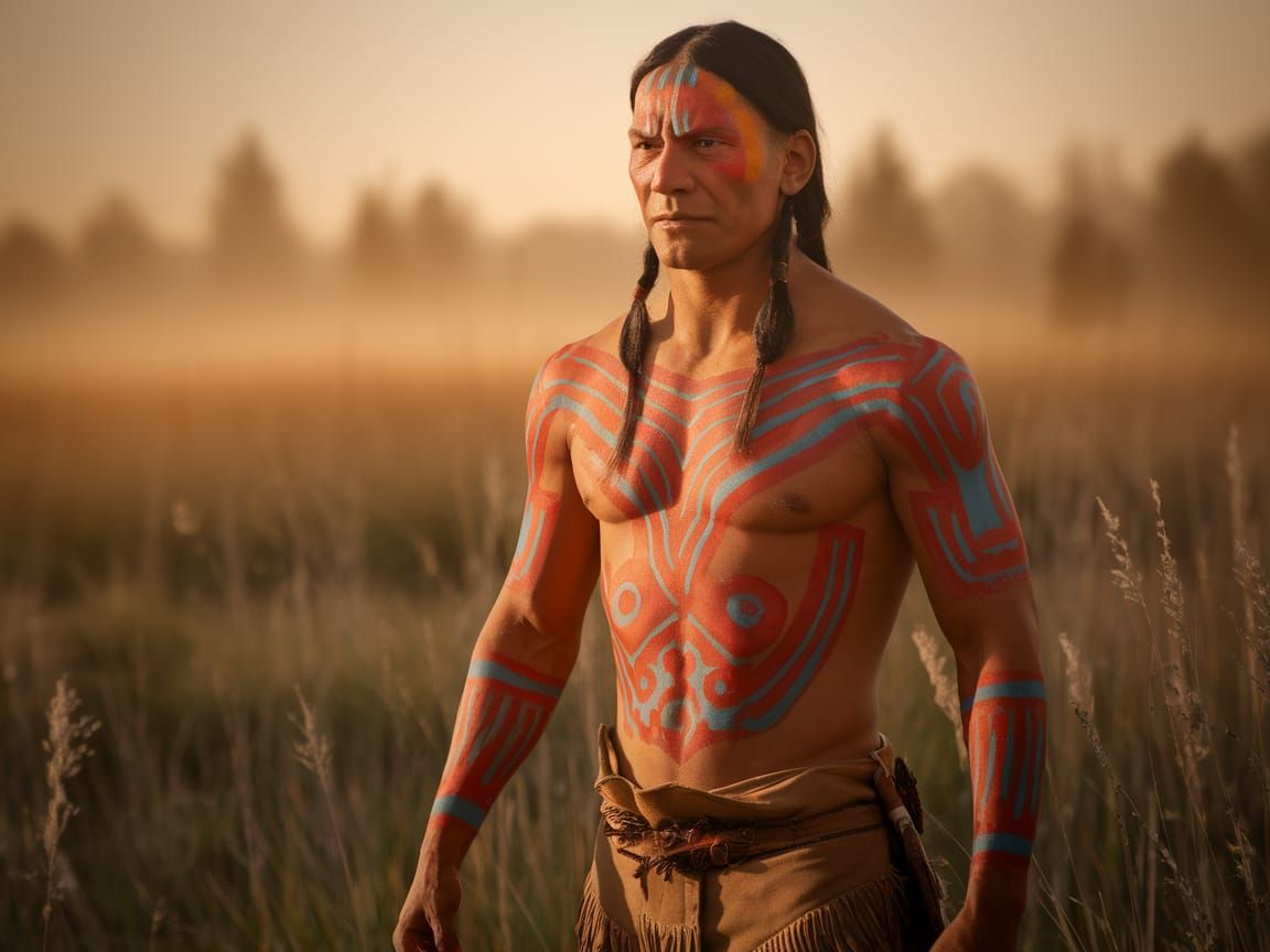 Native American Warrior in Traditional Body Paint