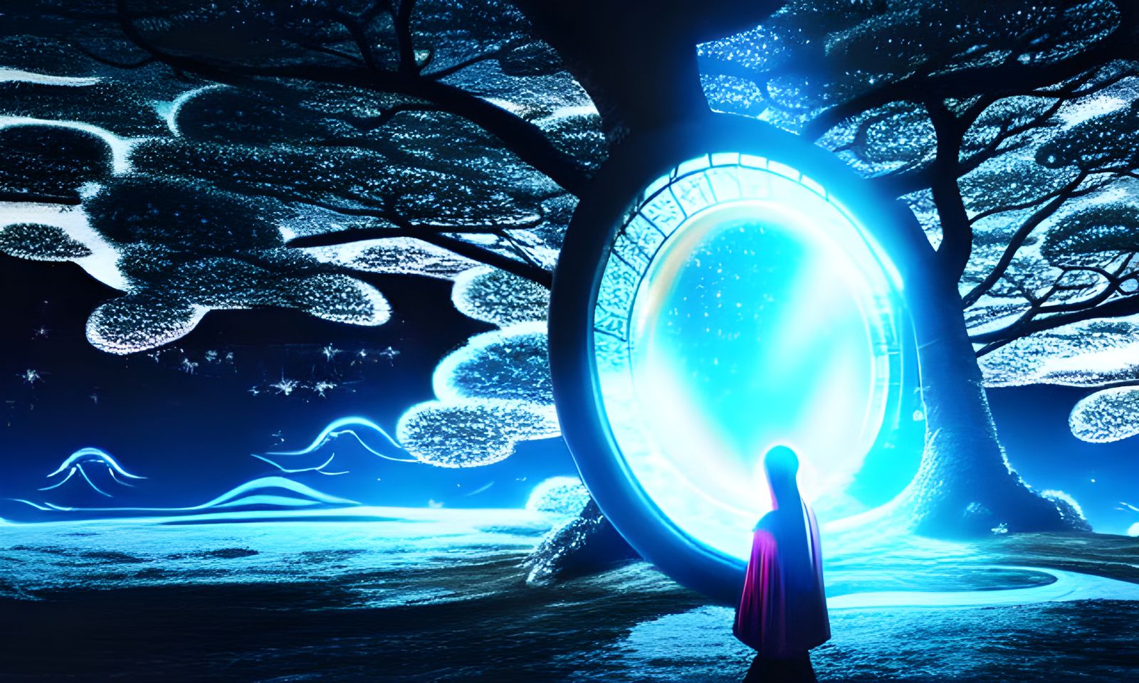 Sci-Fi Metal Portal with Glowing Reflections