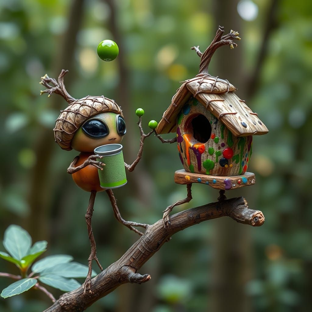 Whimsical Acorn Aliens Create Artistic Splashes
