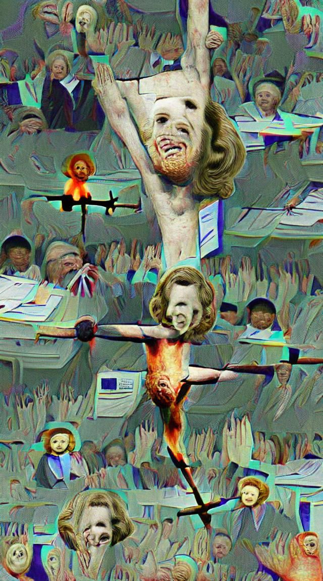 Crucifixion in Hell Featuring Thatcher: AI Art