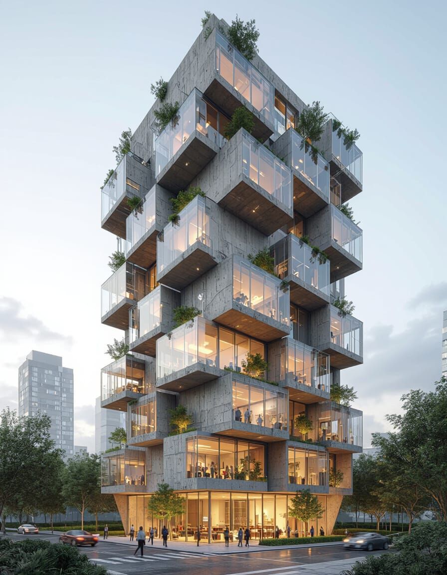 Futuristic Organic Building with Concrete and Plastic