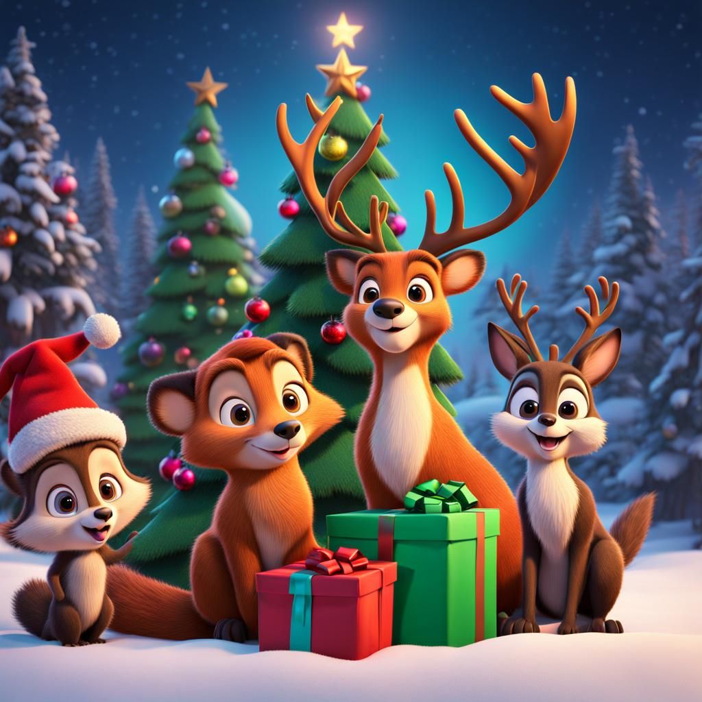 Forest Animals Celebrate Christmas: Pixar-Style 3D Art