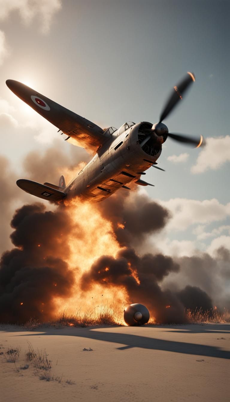 Burning WWII Plane in Cinematic Realism