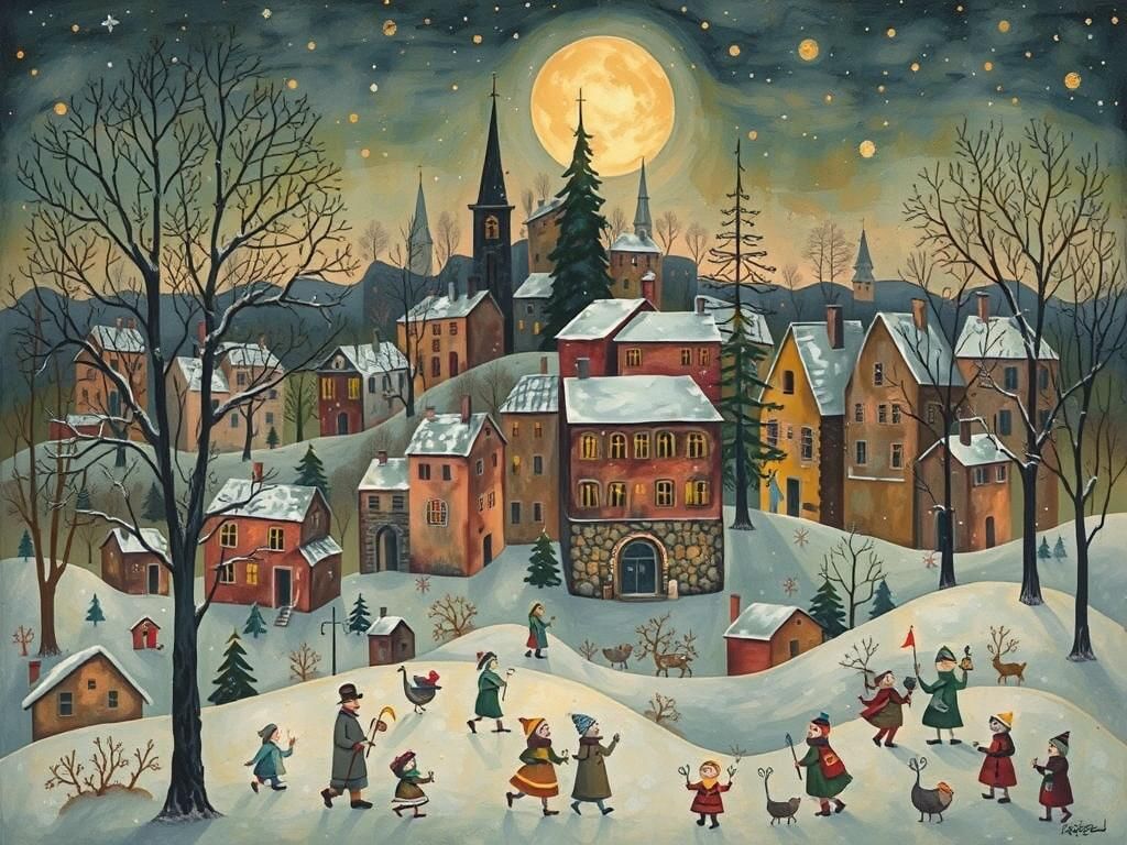 Winter Evening Landscape in Intricate Watercolor Style