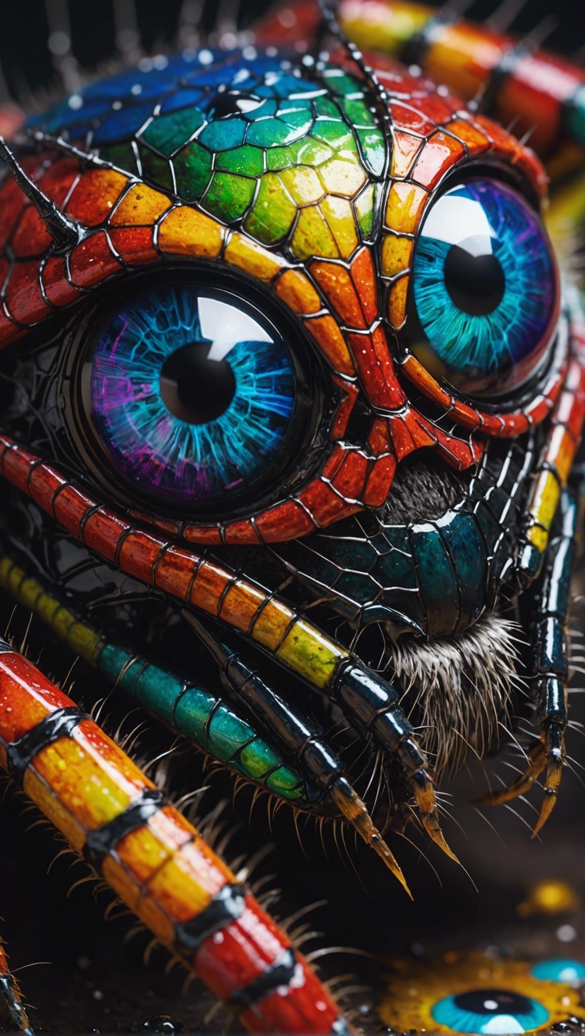 Hyperrealistic Rainbow Spider Eyes in Splash Art Style