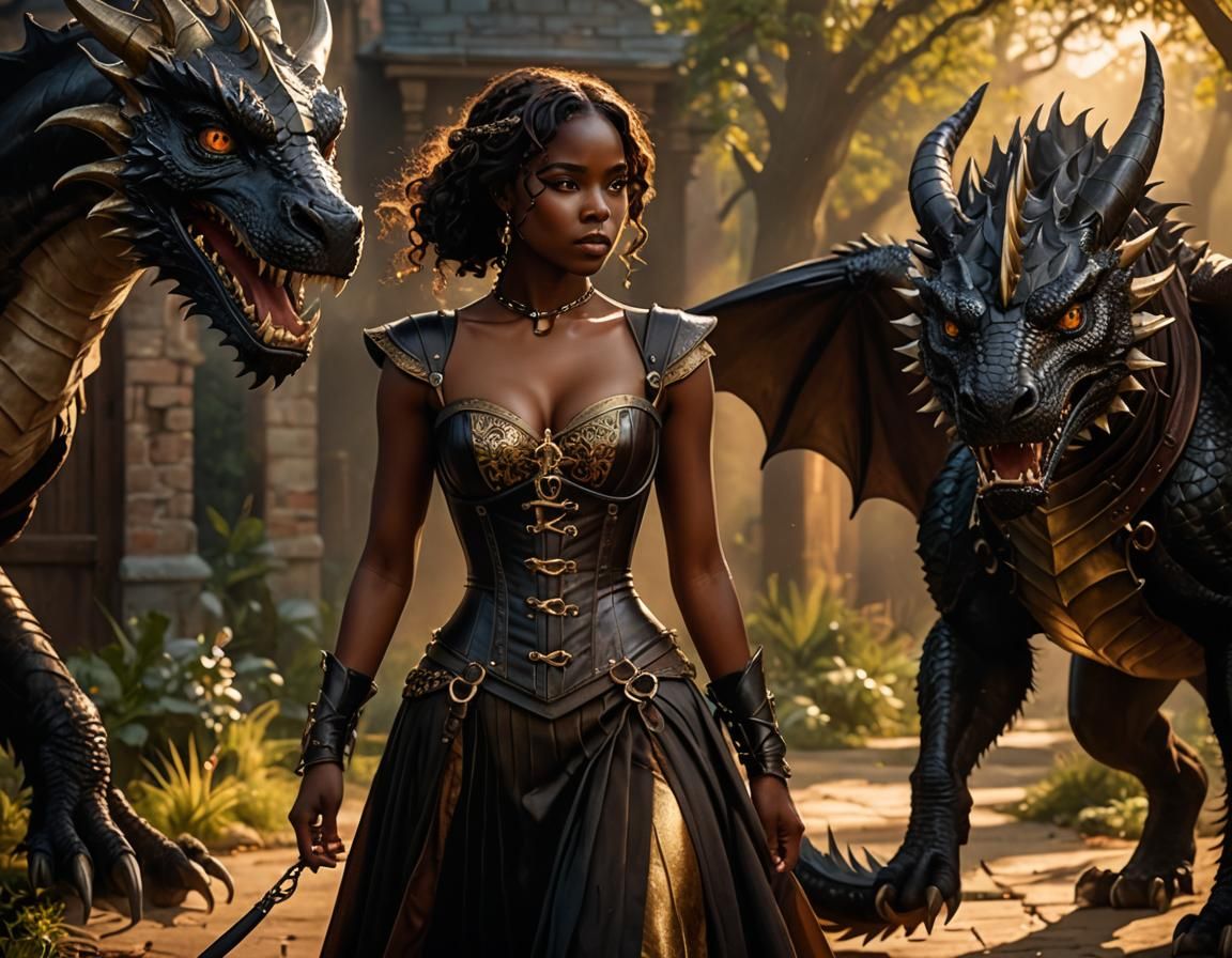 Woman with Dragon in Cinematic Lighting