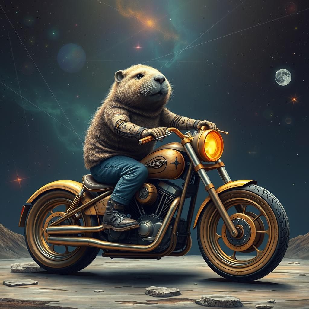 Beaver rides a hog