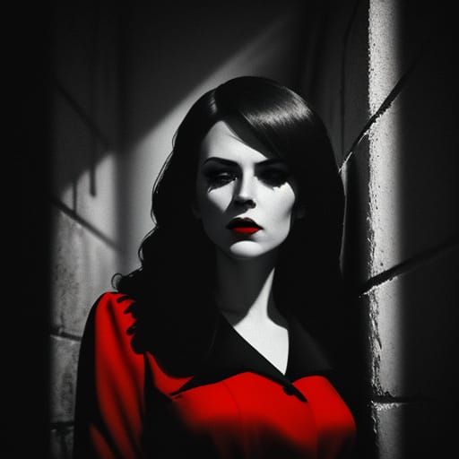 Film Noir Woman in Red Dress Smoking