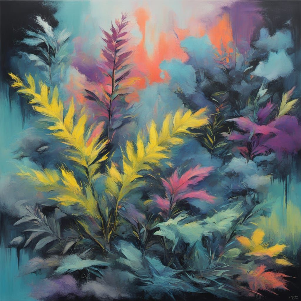 Abstract Surrealism Painting of a Cyberpunk Coral Reef