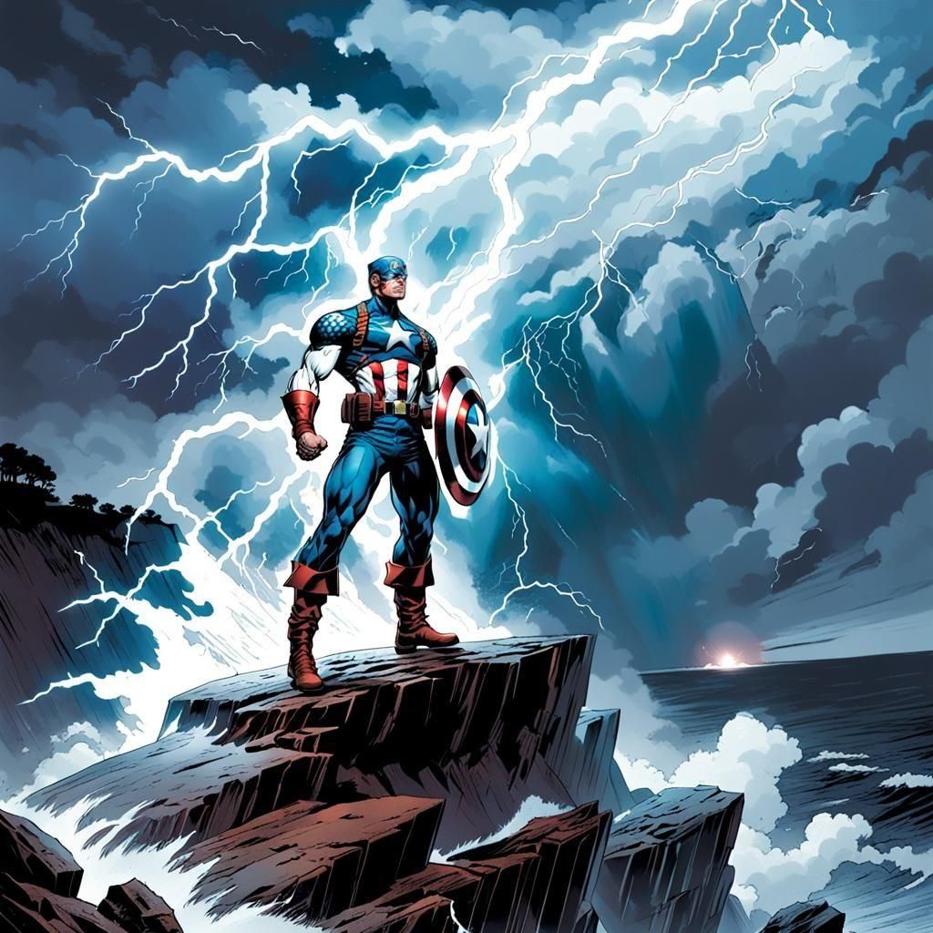 Captain America in a Dark Storm, Comic Book Art