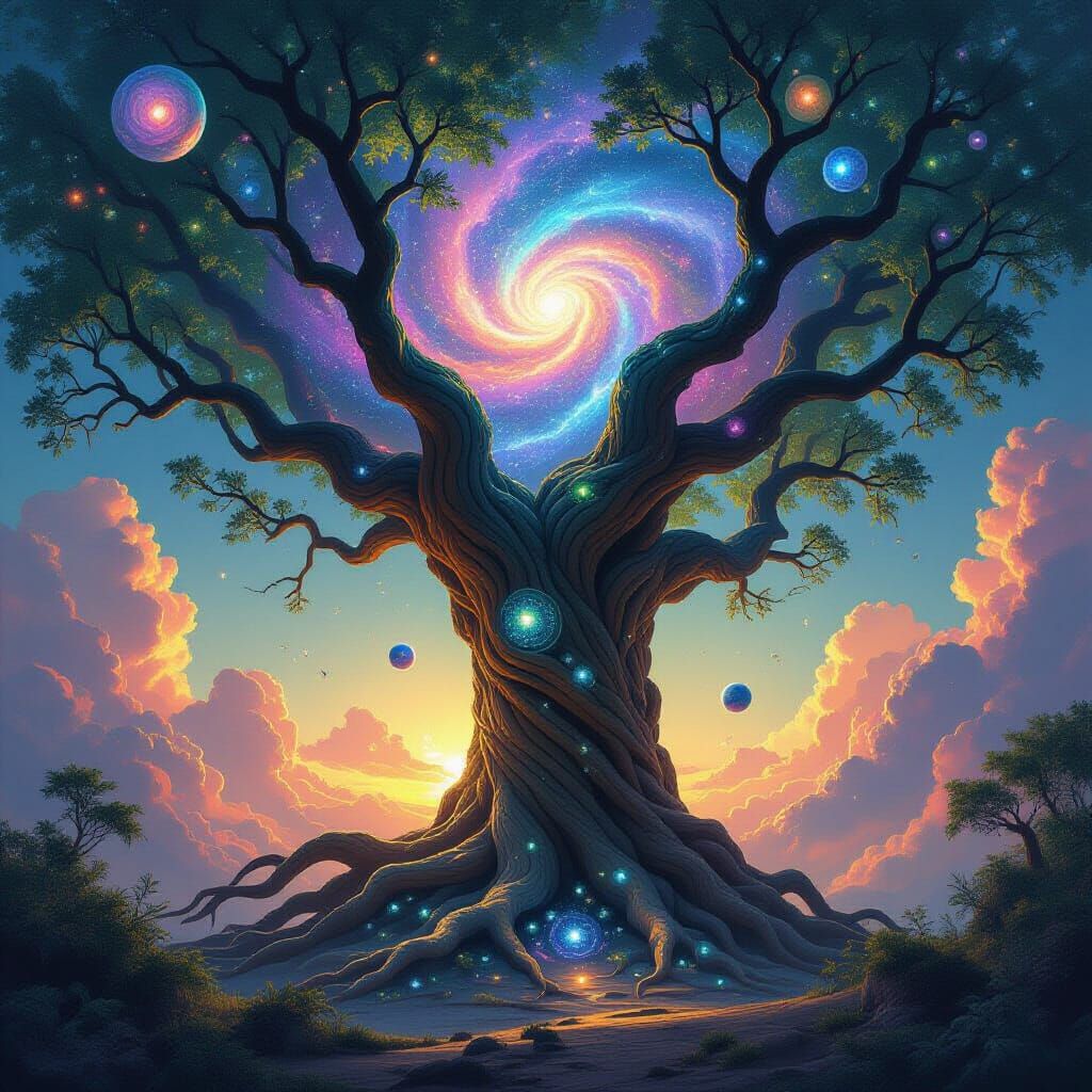 Cosmic Tree Reaching Into Nebula, Fantasy Concept Art