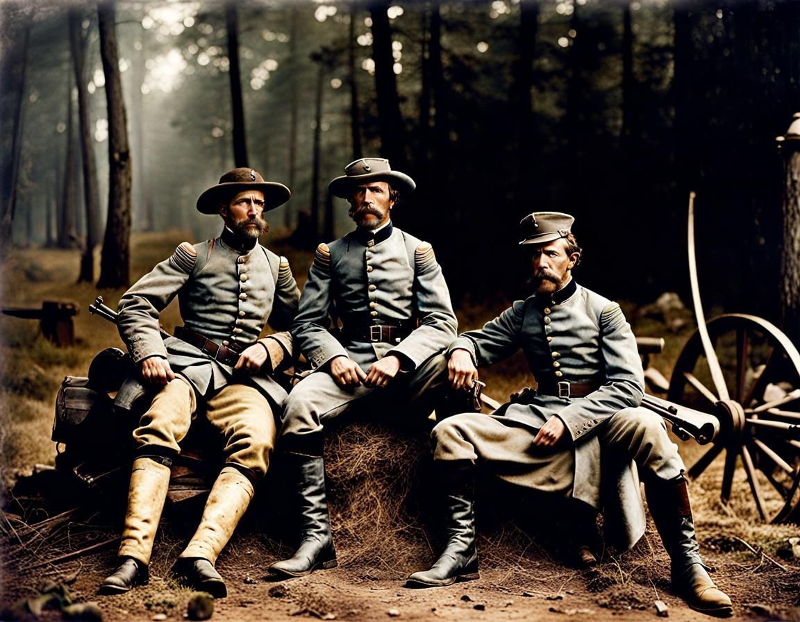 1860s American Civil War : Confederates officers take a break