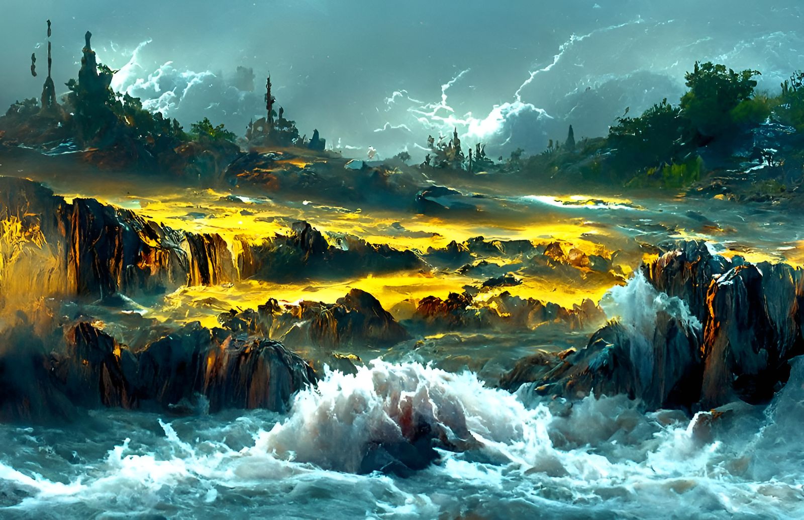 Epic Storm Over Dark Seas: Hyperrealistic Landscape