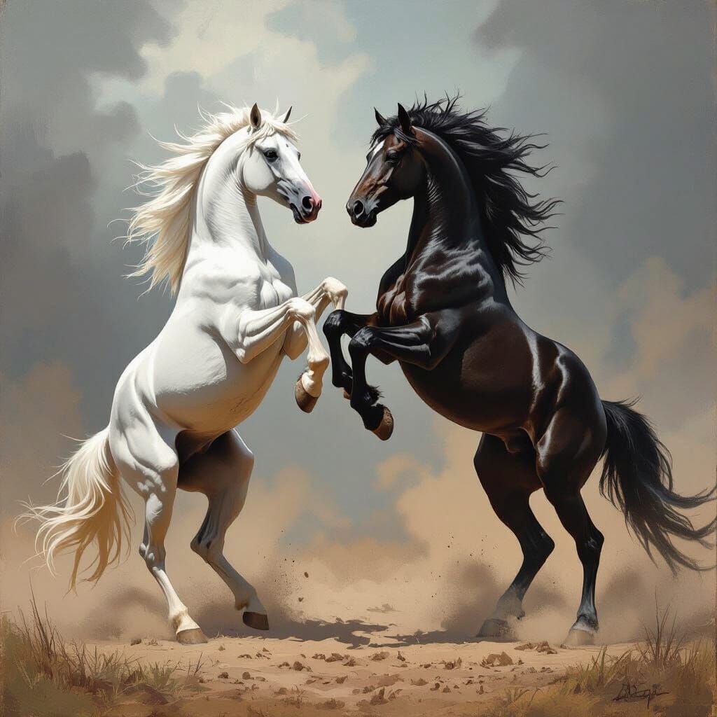 Two Horses in Fierce Battle as Dynamic Art