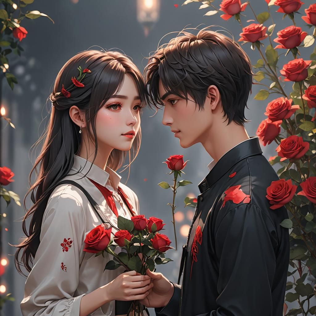 Young Man Gives Rose in Anime 3D Art