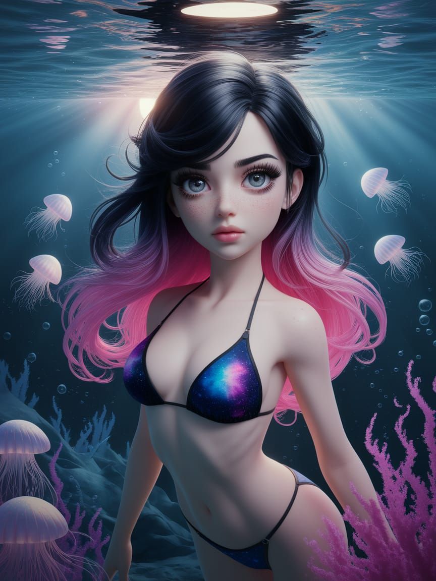 Ethereal Anime Woman in Underwater Dreamscape