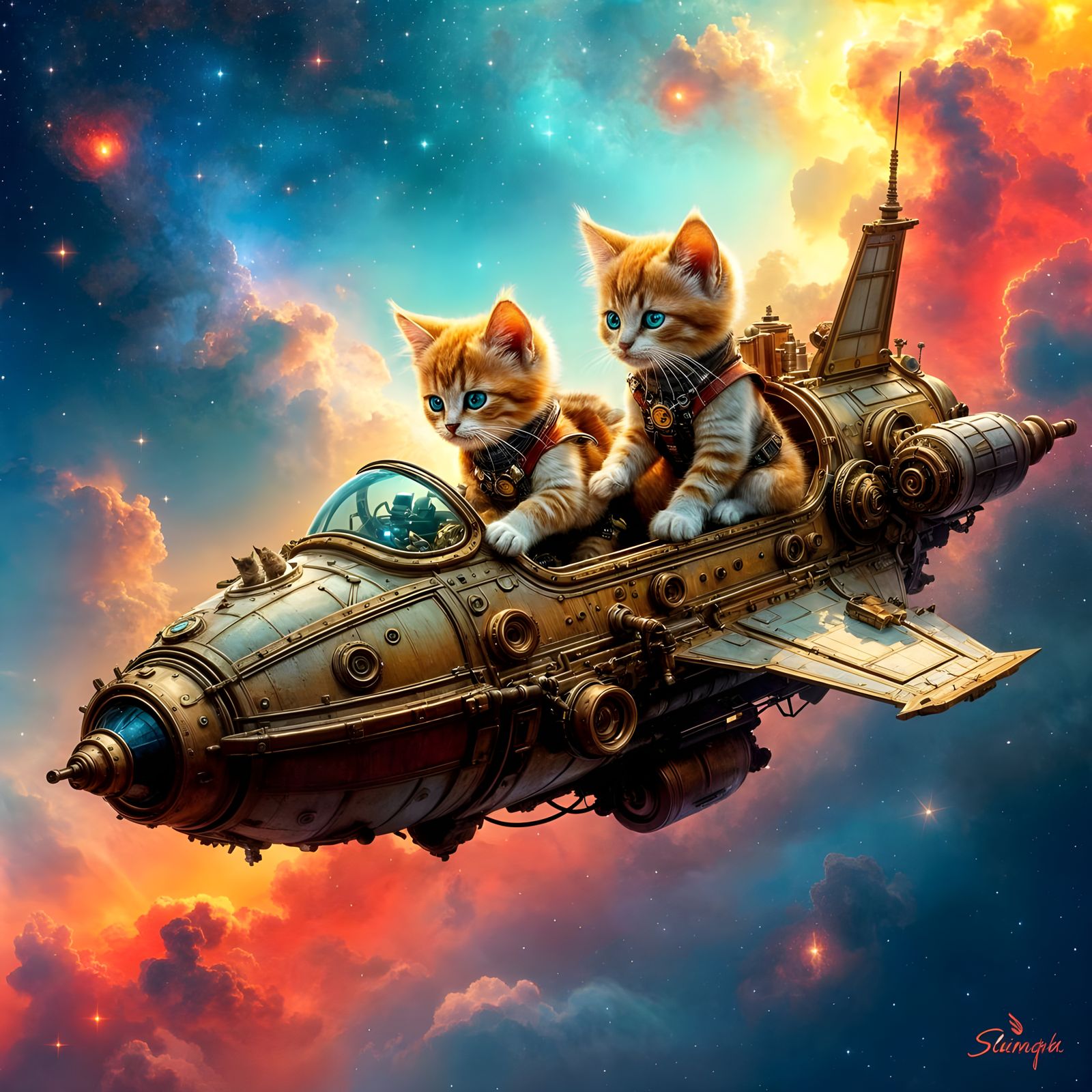 Steampunk Kittens Explore Carina Nebula Cosmos
