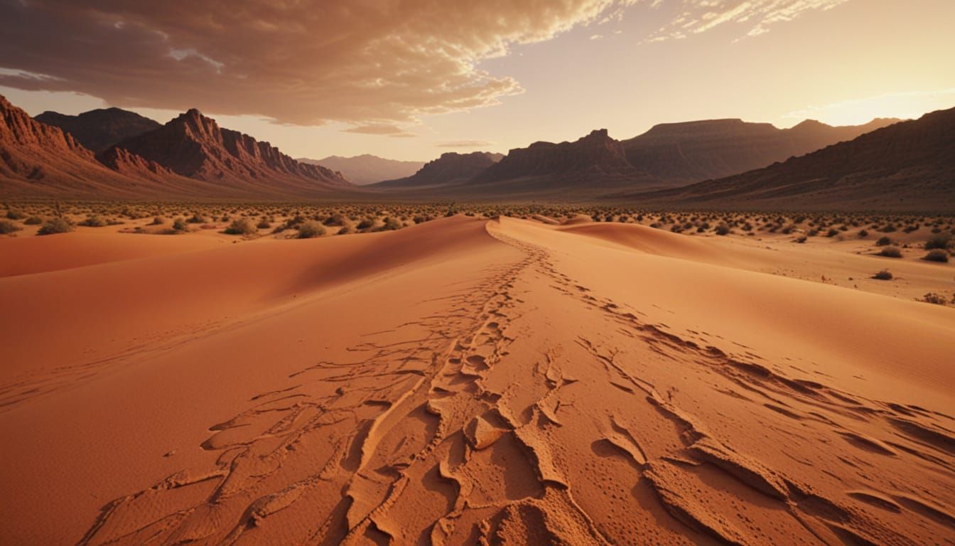 Vibrant Desert Landscape with Fiery Sky