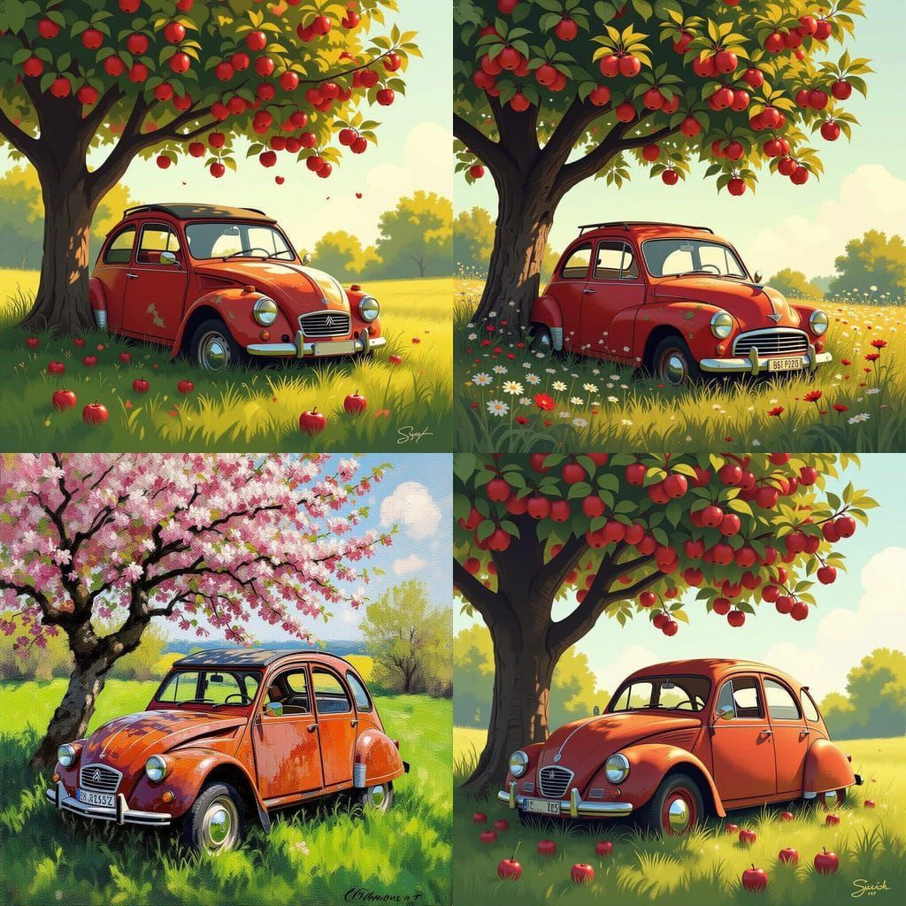 2CV Car Wreck Under Apple Tree