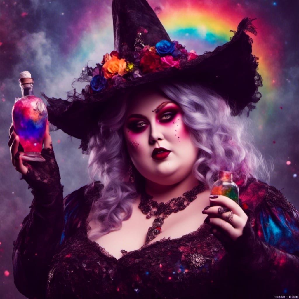 bbw  witch with white skin heterochromic eyes and pearlescen...