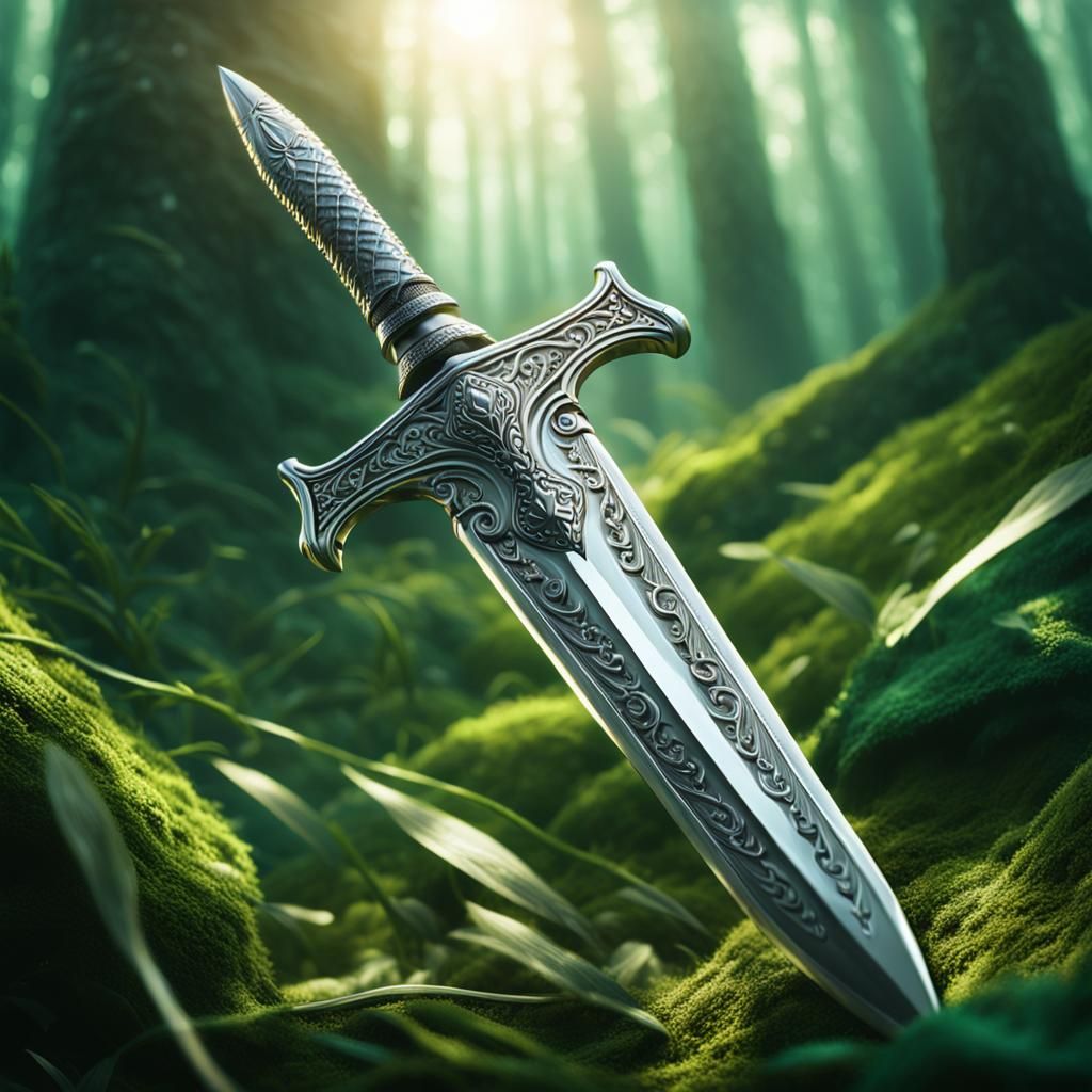 Airborne Silver Dagger in Emerald Glen: Digital Art