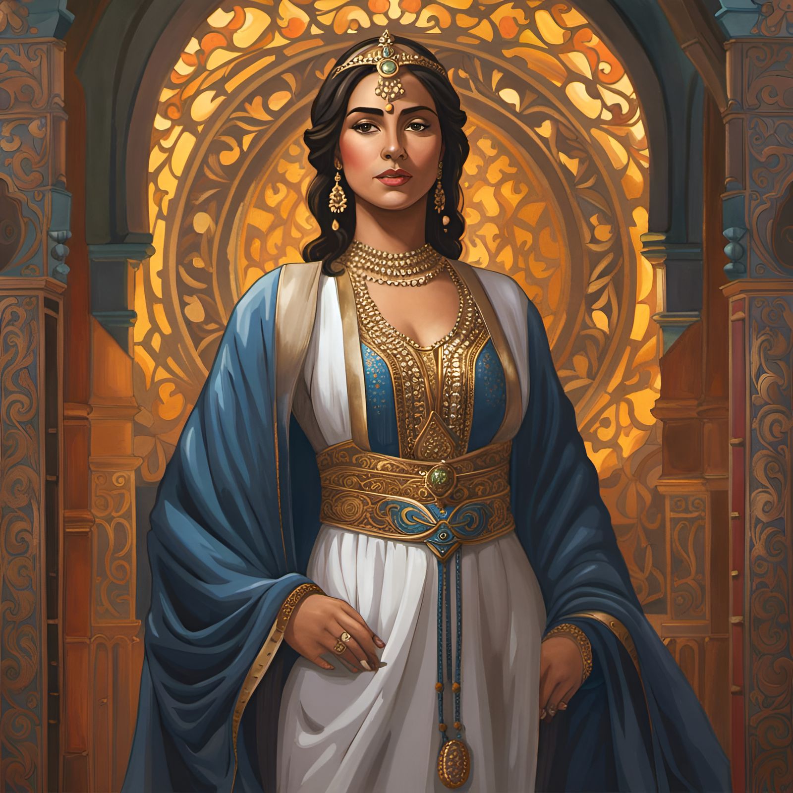 Fantasy Portrait in Watercolor Style of Middle Eastern Woman