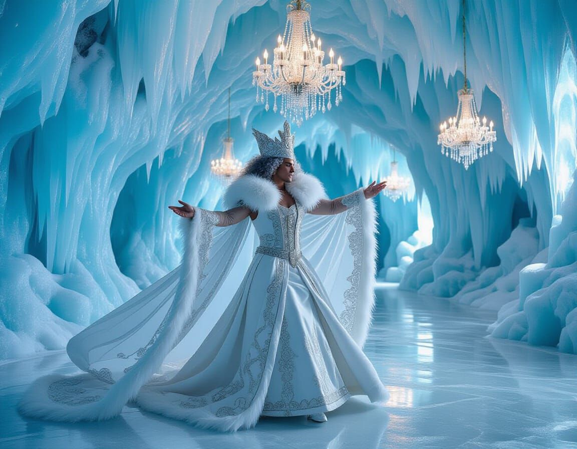 Icy Gala: Mexican Man Dancing in Frozen Cave