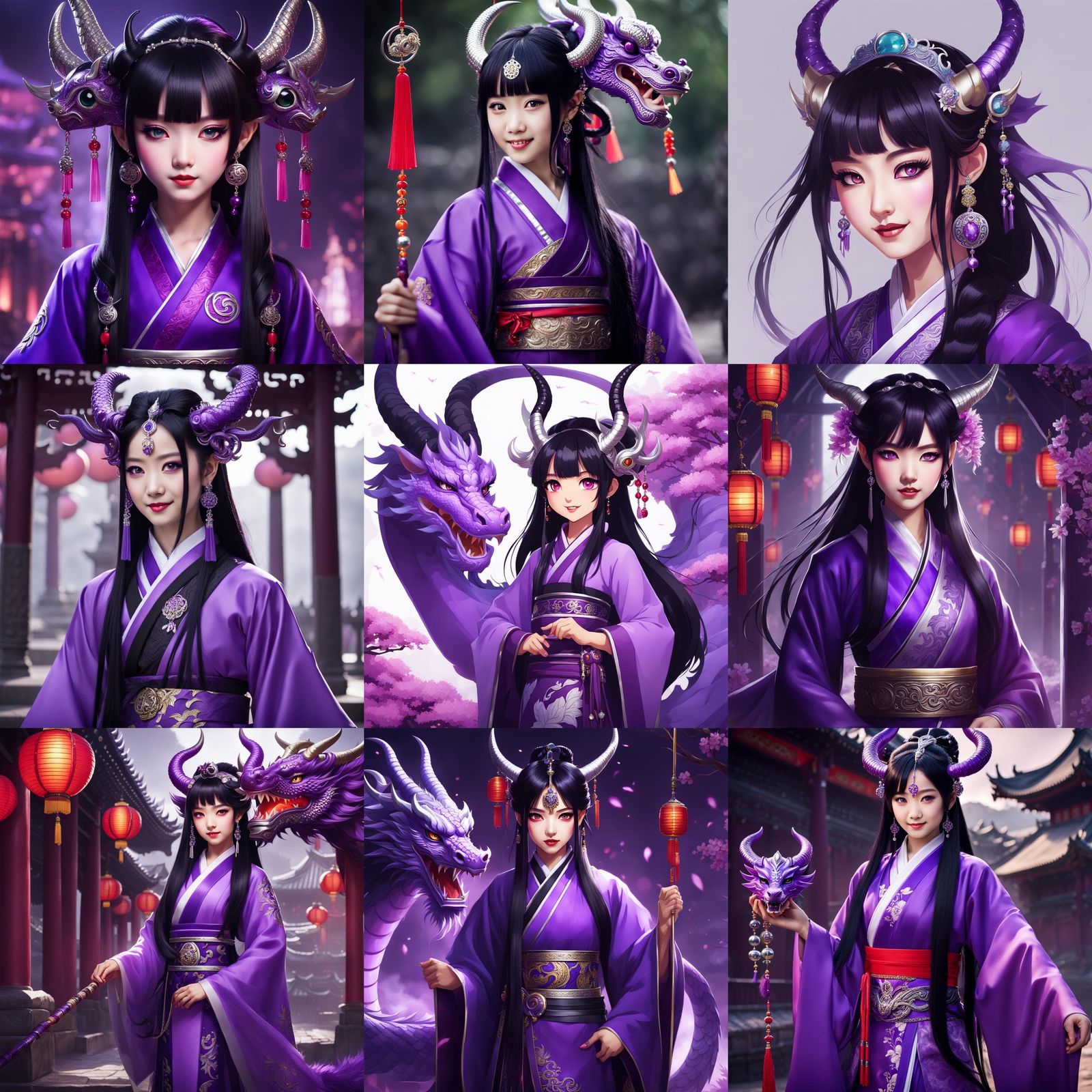 Chinese Dragon Girl with Glasgow Grin, Digital Art