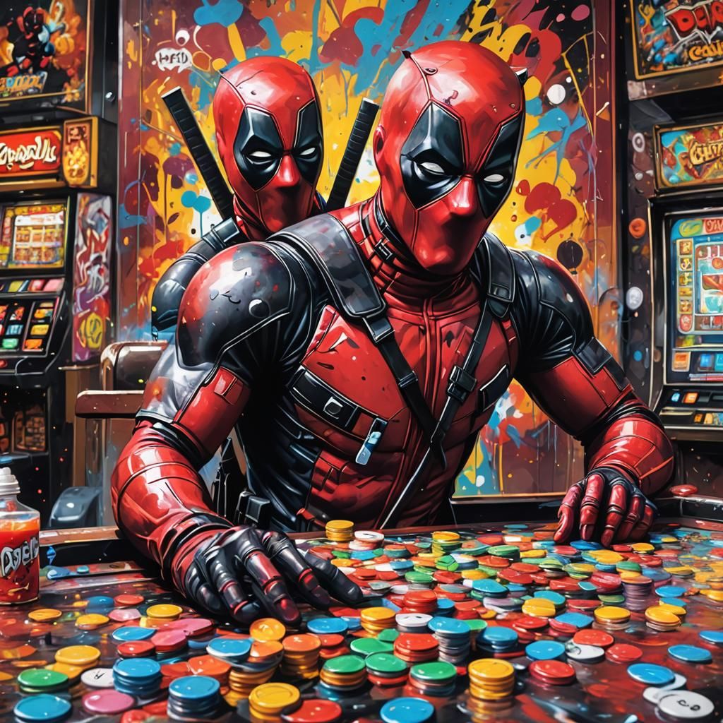 Deadpool in Graffiti Art at a Casino