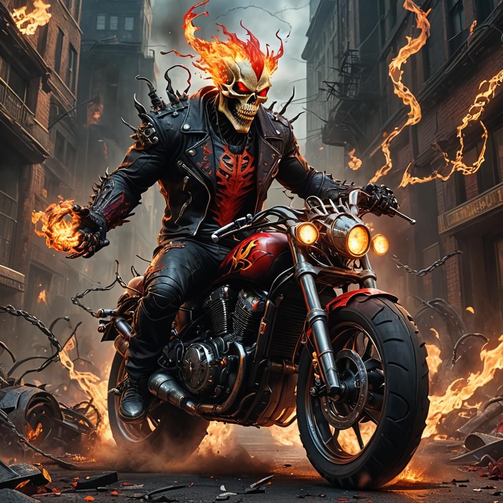 Venomized Red Hulked Ghost Rider in Detailed Matte Painting