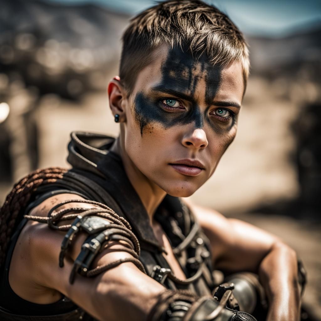 Furiosa with Shield: A Mad Max Saga Scene