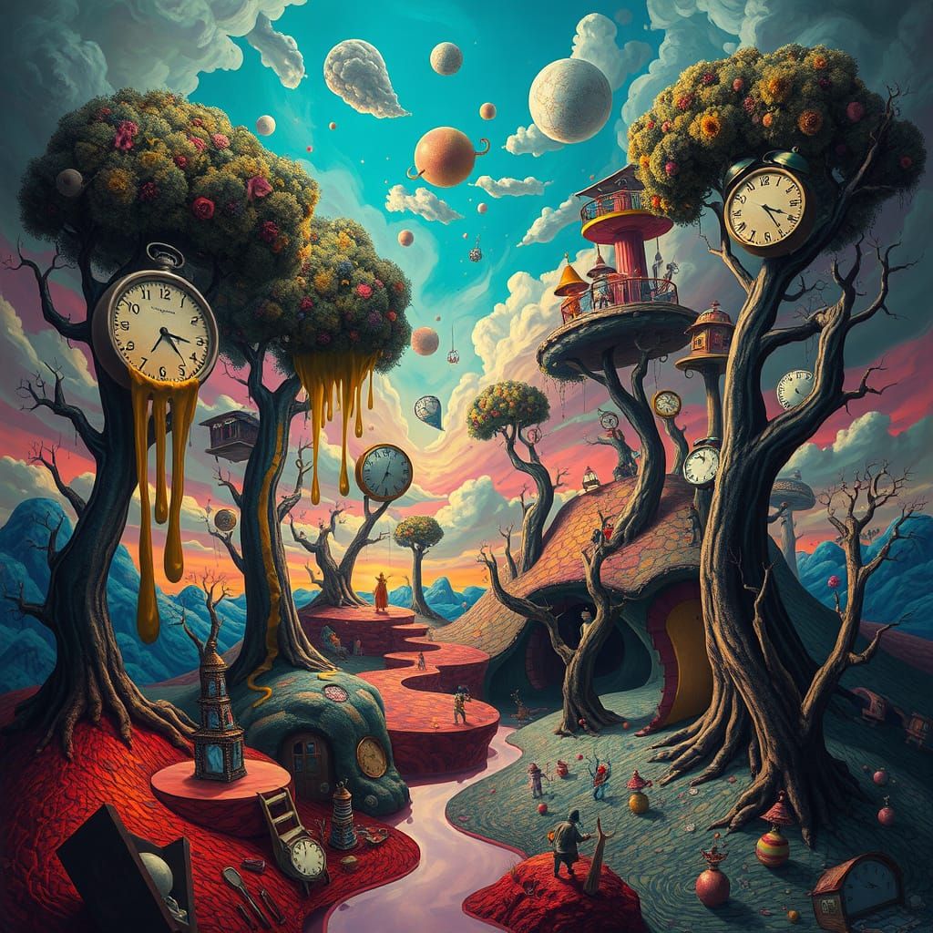 Surreal Dreamscape: Melting Clocks and Floating Structures