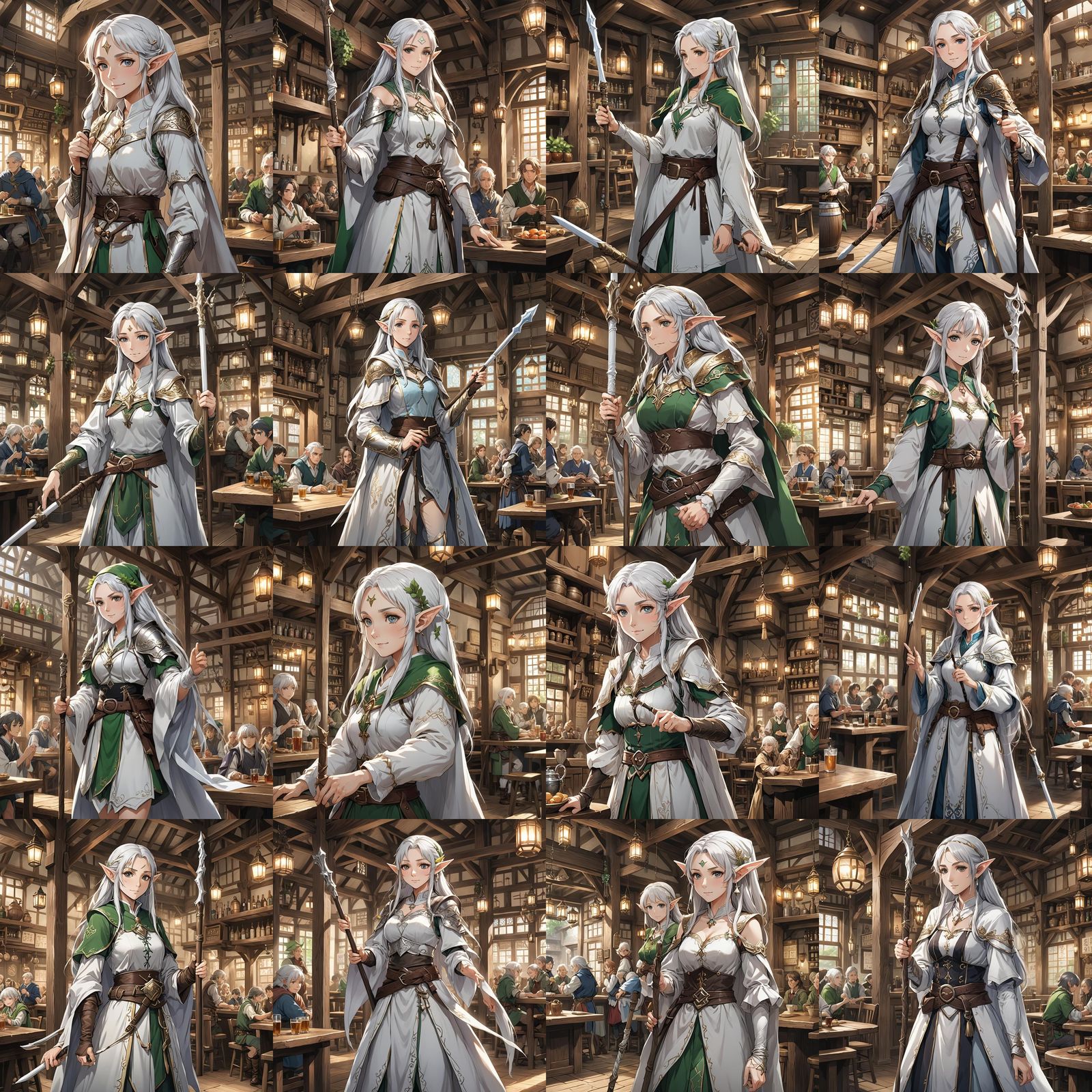 Anime Style Elf Elder in Tavern with Staff