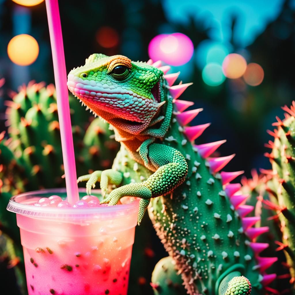 Lizard Sipping Bubble Tea in Beverly Hills