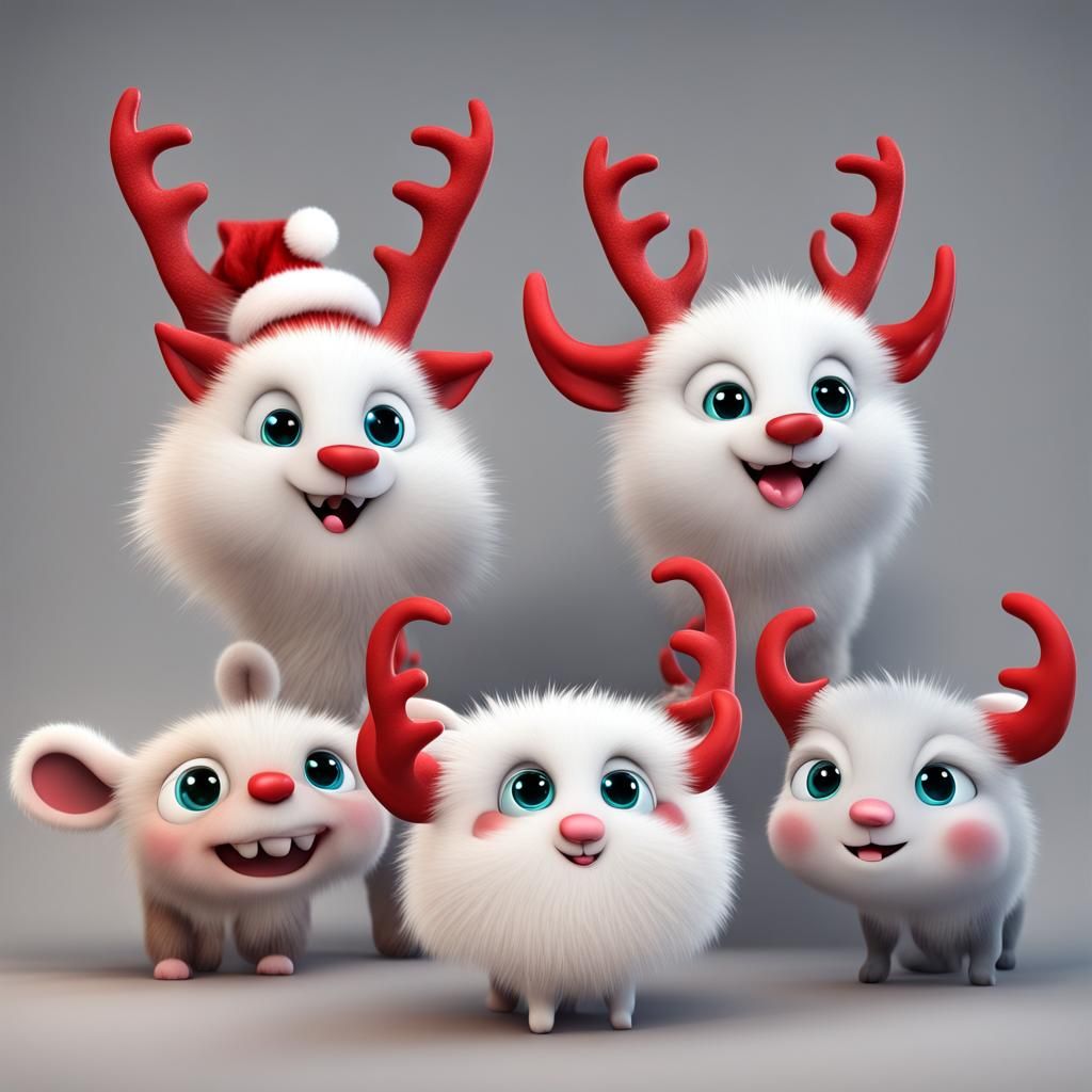 Cute Fluffy Animals in 3D Christmas Scene