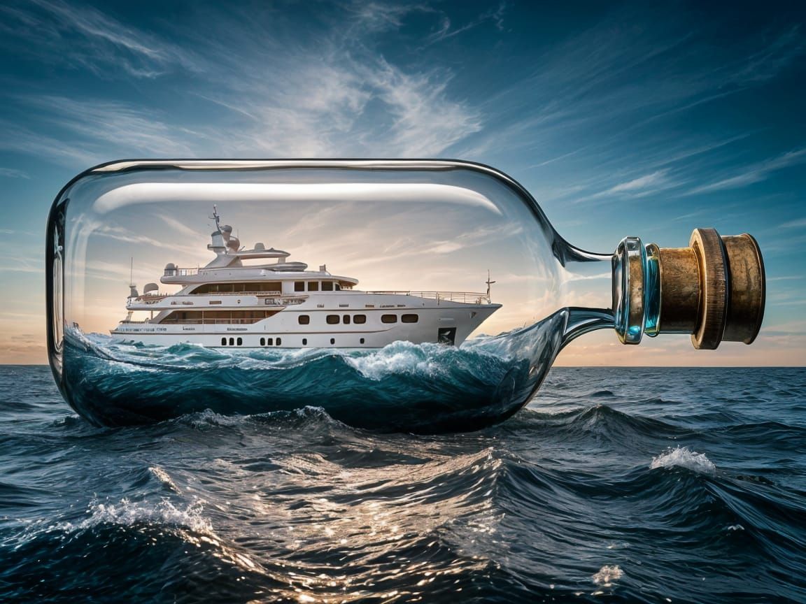Luxury Yacht in a Bottle: Surreal Digital Art