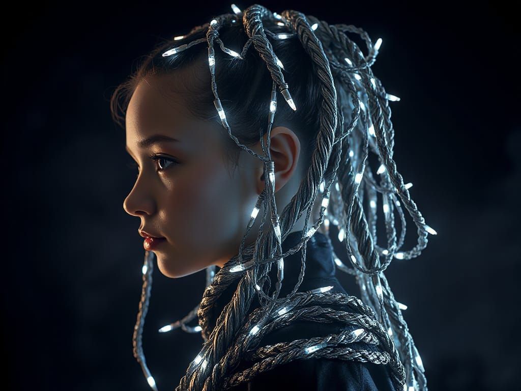 Futuristic Braids with Silver Threads and LED Lights