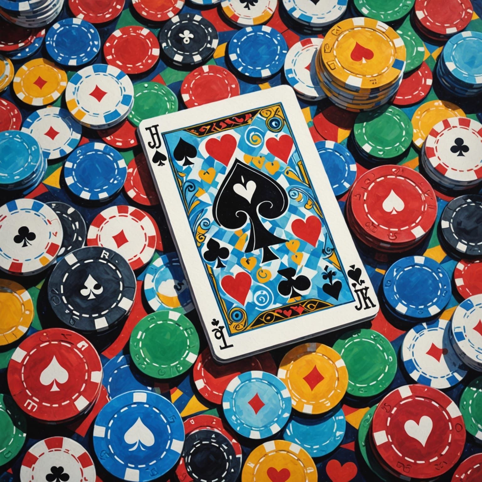 Dreamlike Gouache Masterpiece of Poker Cards and Chips
