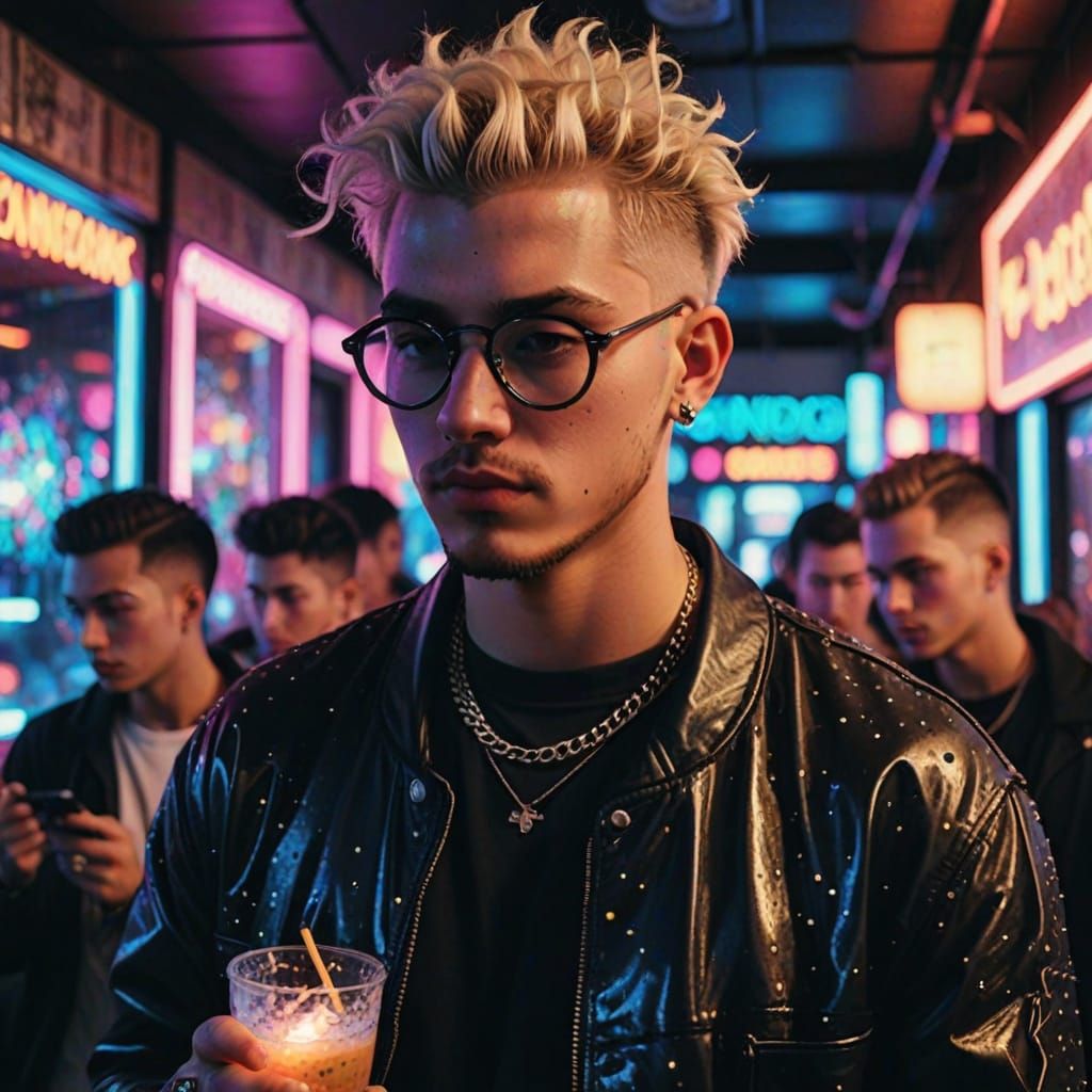 Handsome Young Man Under Disco Lights