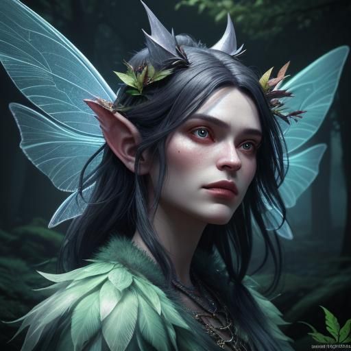 Cute Monster and Fairy in Misty Forest