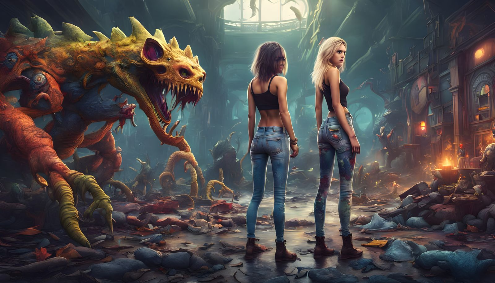 Fantastical Females in Vibrant Multicolour Realm with Whimsi...