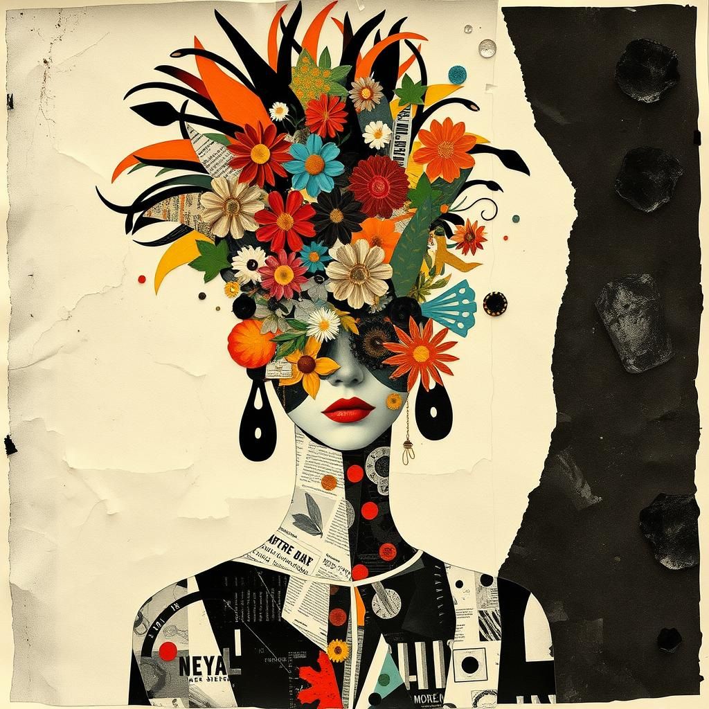 Autumnal Torn Paper Collage in Dada Style