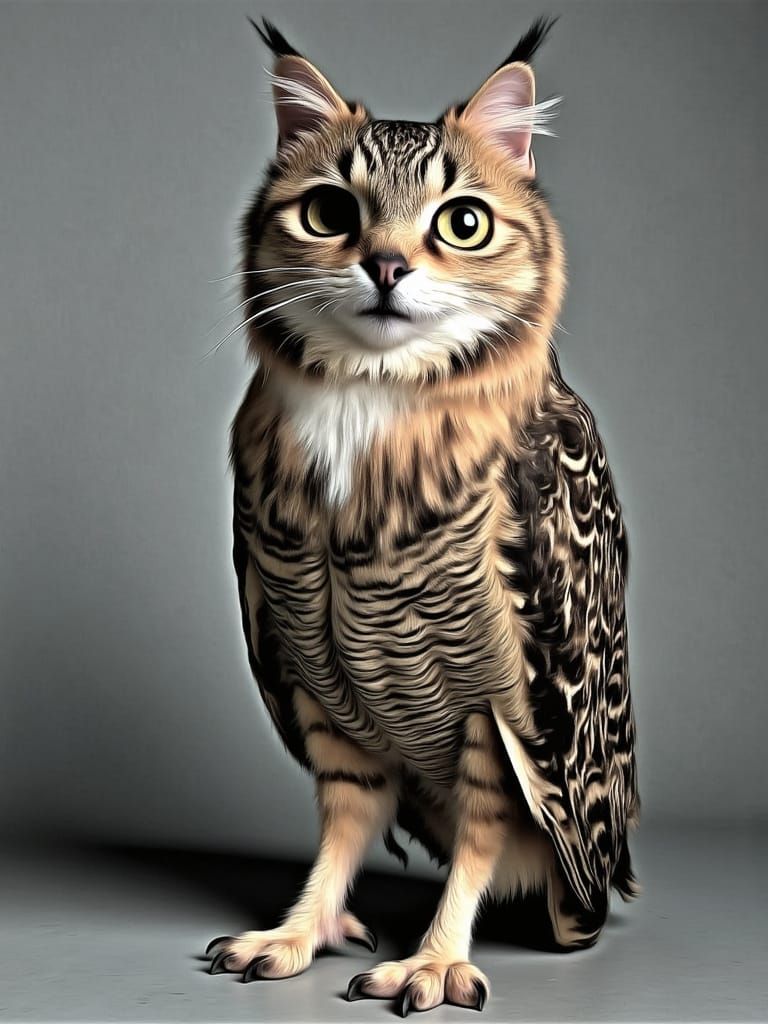 Owl Cat Chimera in Dark Flux Street Style