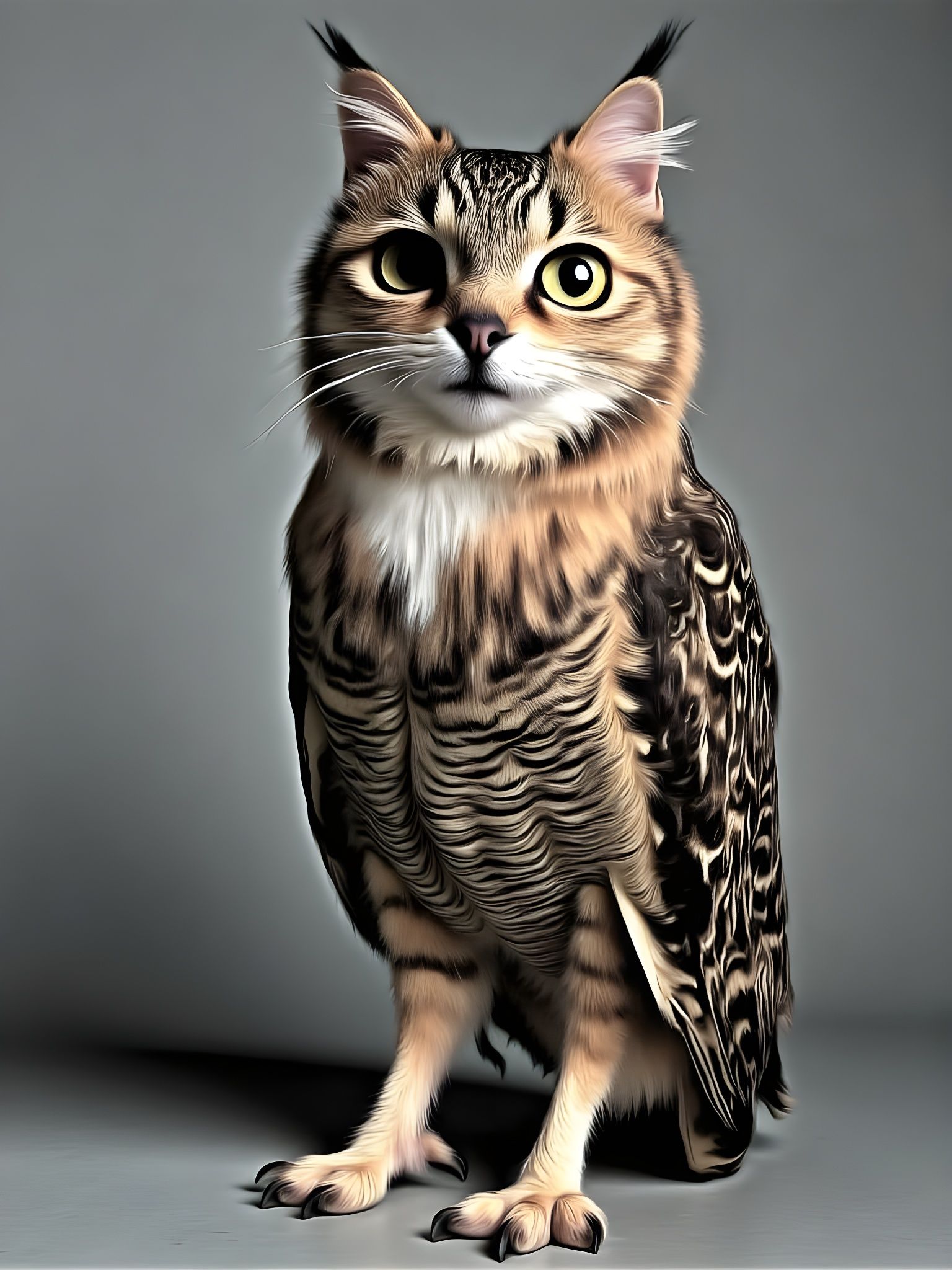 Owl Cat Chimera in Dark Street Art Style