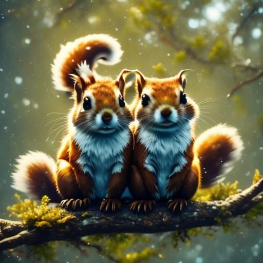 Vibrant Squirrels in a Mid Shot, Hyperrealistic Style