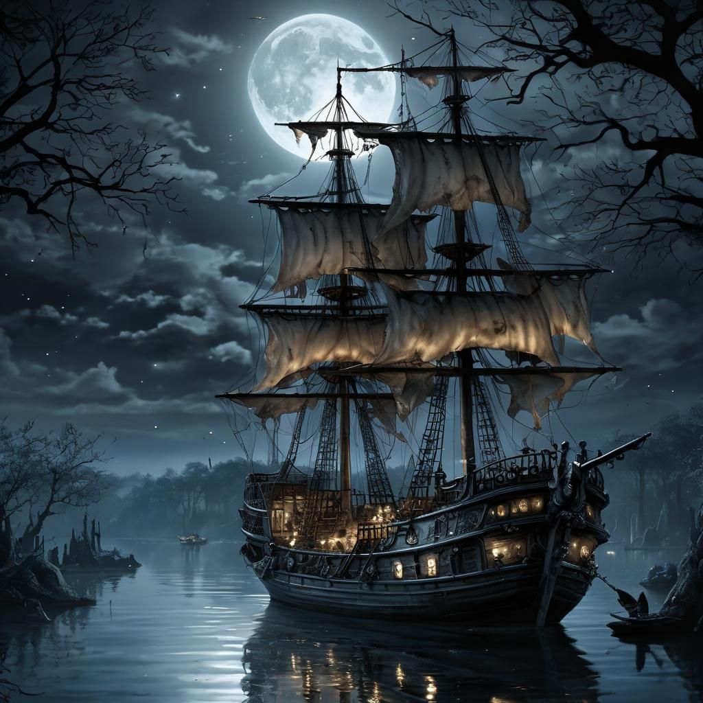 Fairy Tale Barque Under Shimmering Moonlight